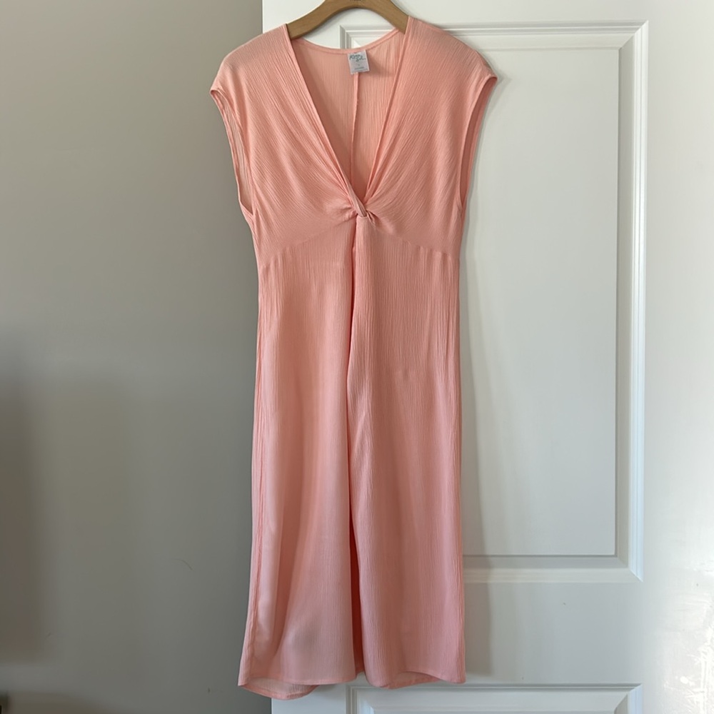 Kona Sol Twist Front Beach/Pool Cover-Up w Front Slit Peach Size Small